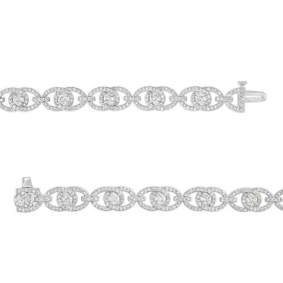 Bracelets Zales | You Me Us 3 Ct. T.W. Diamond Interlocking Oval Link Bracelet In 10K White Gold – 7.24"