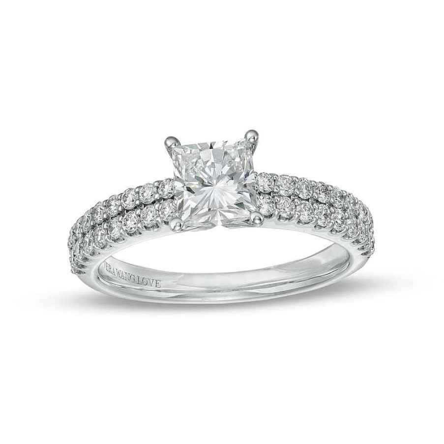 Rings Zales | True Lab-Created Diamonds By Vera Wang Love 1-1/2 Ct. T.W. Double Row Shank Engagement Ring In 14K White Gold (F/Vs2)