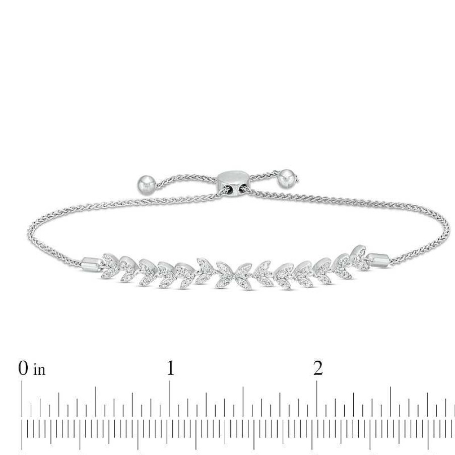 Bracelets Zales | 1/3 Ct. T.W. Diamond Leaf Bolo Bracelet In 10K White Gold – 8.9"