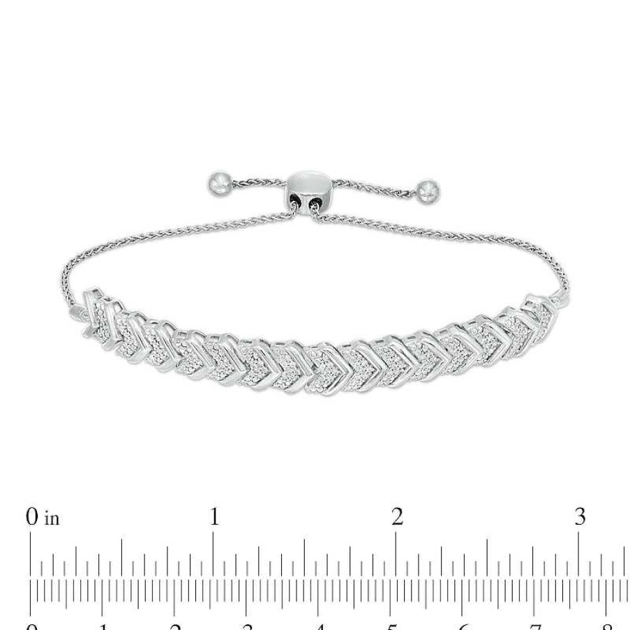 Bracelets Zales | 1/2 Ct. T.W. Diamond Multi-Row Chevron Bolo Bracelet In Sterling Silver – 9.5"