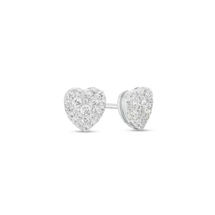 Earrings Zales | 1/4 Ct. T.W. Heart-Shaped Multi-Diamond Stud Earrings In 10K White Gold