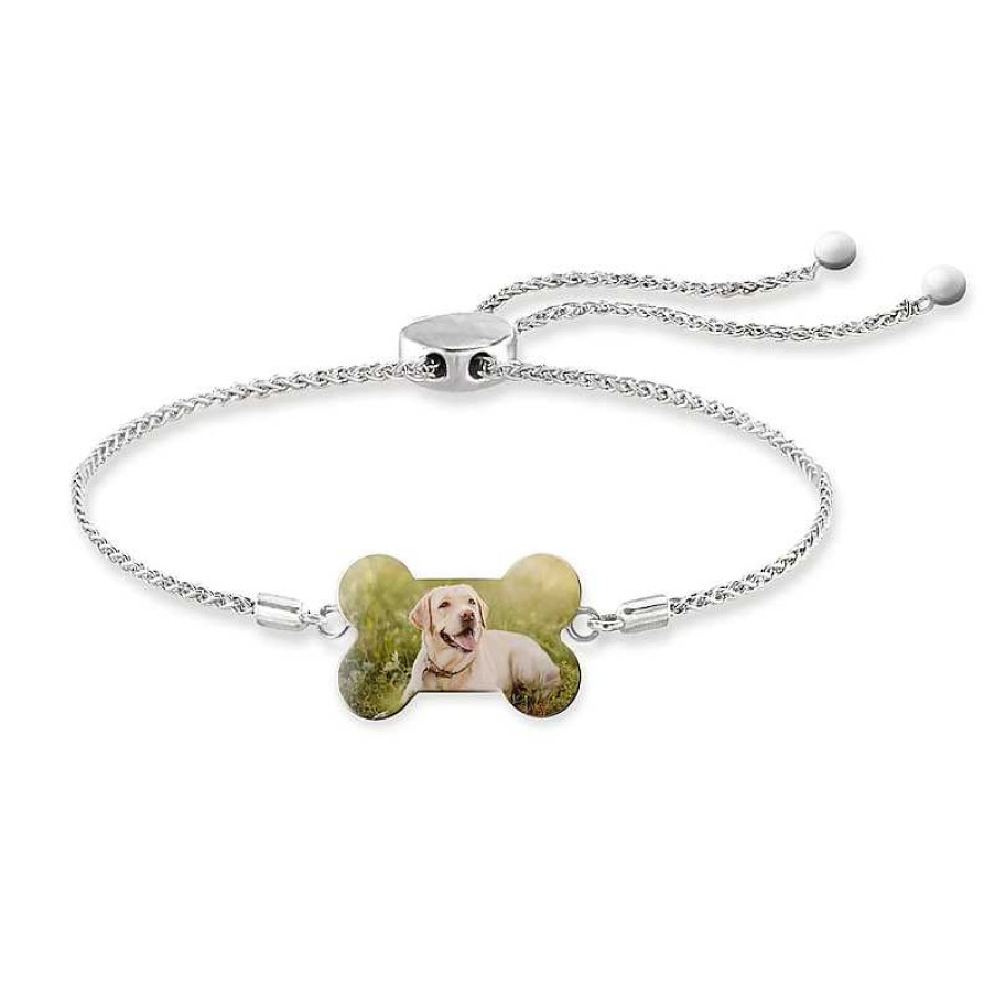 Bracelets Zales | Engravable Photo Dog Bone Bolo Bracelet In Sterling Silver (1 Image And Line)