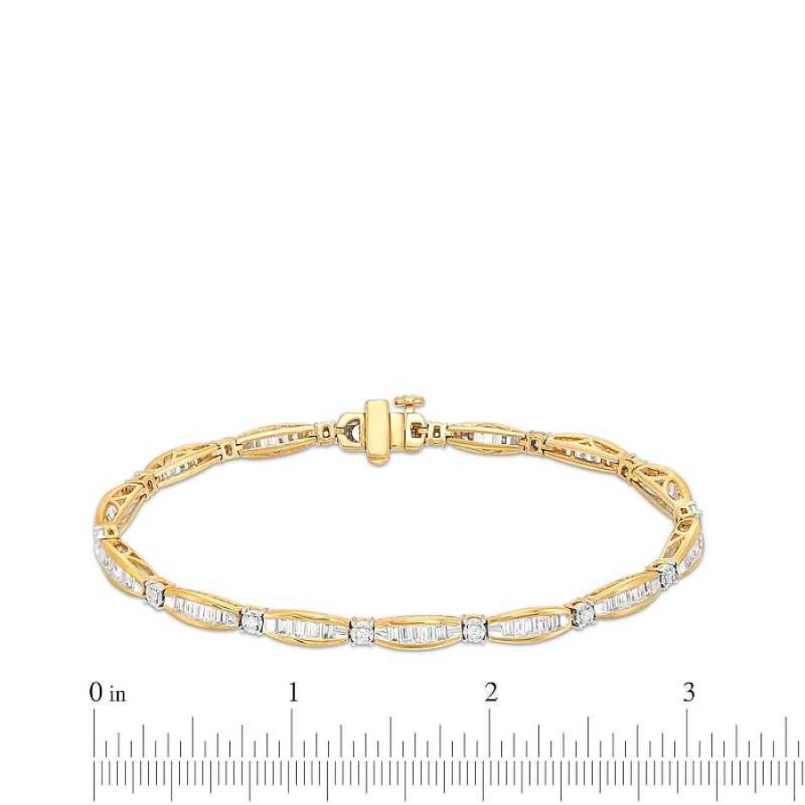 Bracelets Zales | 2 Ct. T.W. Certified Baguette Lab-Created Diamond Boat Station Bracelet In 14K Gold (F/Si2)