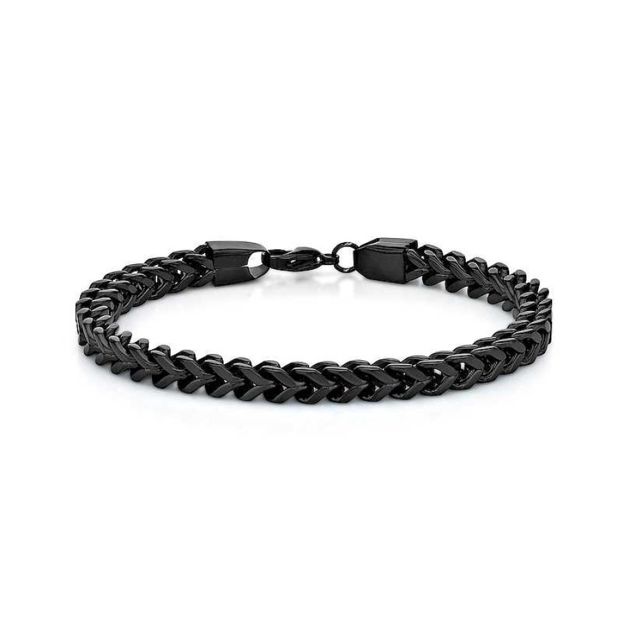 Bracelets Zales | Men'S 6.0Mm Solid Foxtail Chain Bracelet In Stainless Steel With Black Ion-Plate - 9"