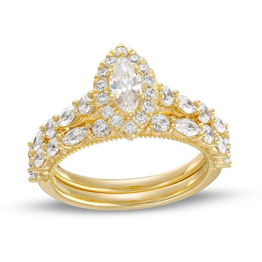 Rings Zales | 1-1/2 Ct. T.W. Marquise Diamond Frame Alternating Shank Bridal Set In 14K Gold (I/I1)