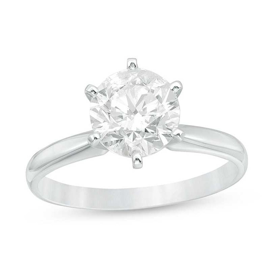 Rings Zales | 2 Ct. Certified Diamond Solitaire Six Prong Engagement Ring In 14K White Gold (I/I2)