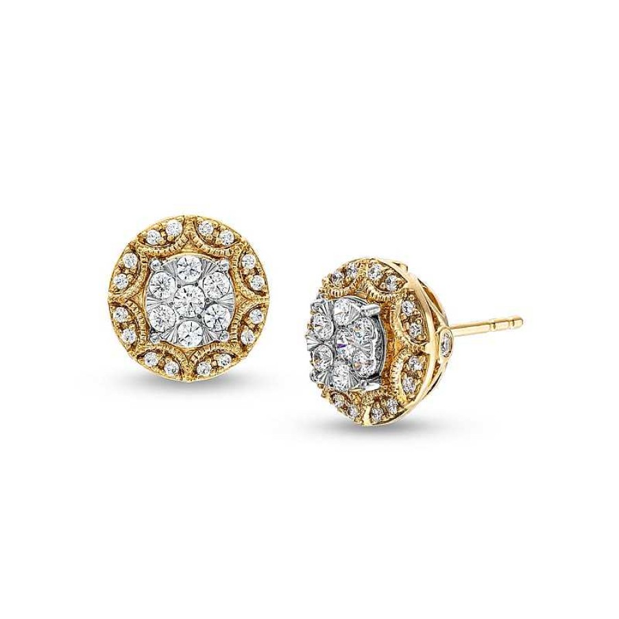 Earrings Zales | 1/2 Ct. T.W. Multi-Diamond Frame Vintage-Style Stud Earrings In 10K Gold