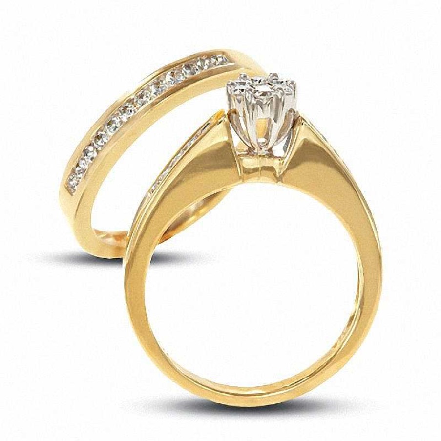 Rings Zales | 1 Ct. T.W. Multi-Diamond Flower Bridal Set In 10K Gold