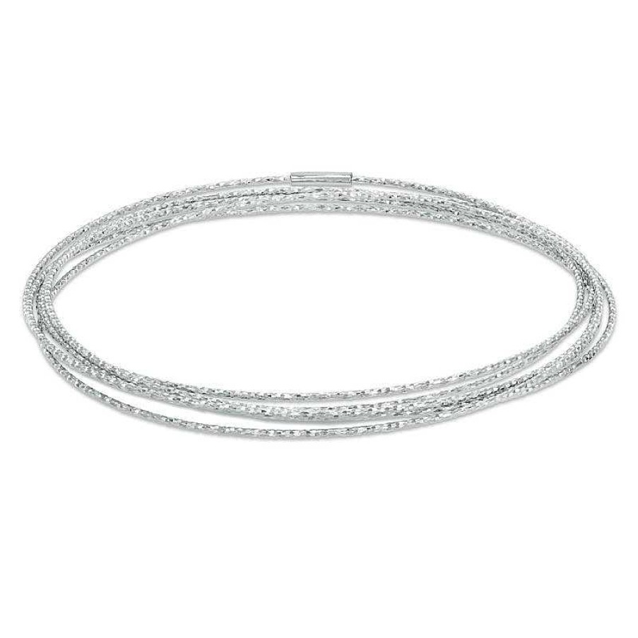 Bracelets Zales | Diamond-Cut Six Piece Stacked Bangle Set In Sterling Silver - 7.5"