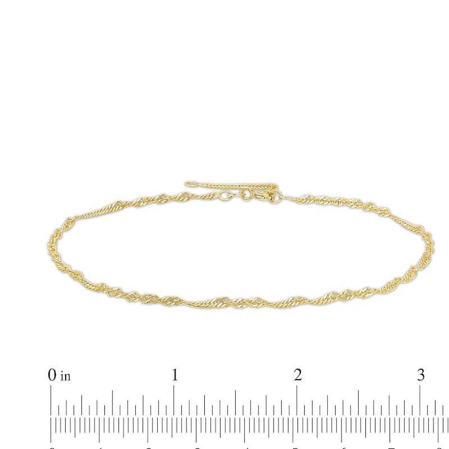 Bracelets Zales | 035 Gauge Singapore Chain Anklet In 10K Gold - 10"