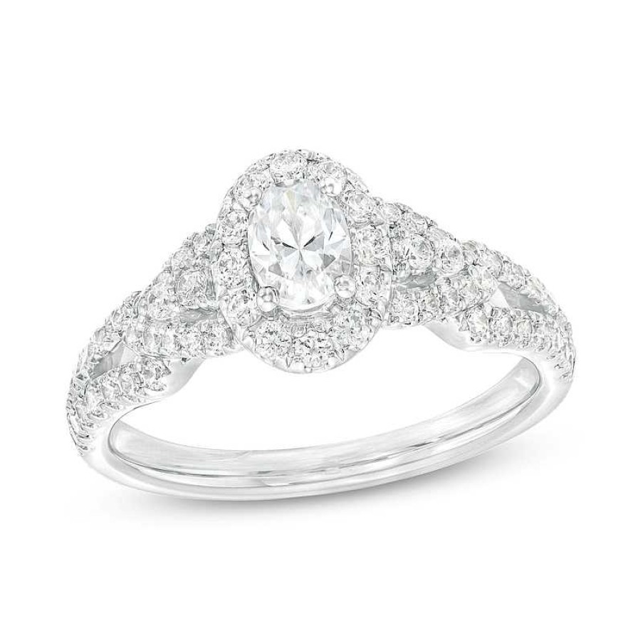 Rings Zales | 1 Ct. T.W. Oval Diamond Frame Loop Shank Engagement Ring In 14K White Gold