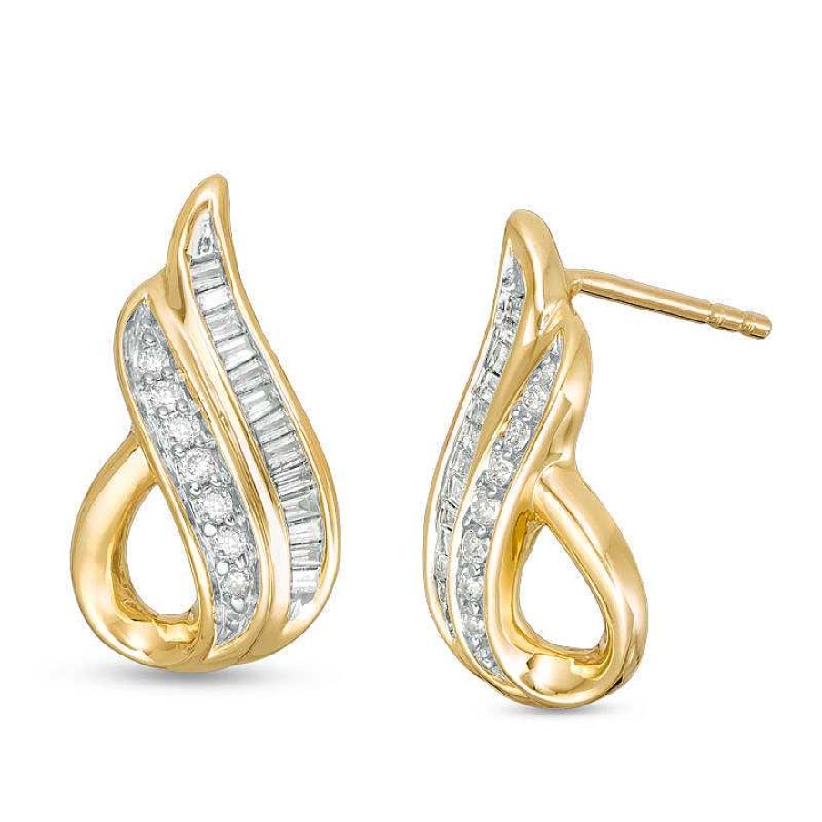 Earrings Zales | 1/5 Ct. T.W. Baguette And Round Diamond Teardrop Earrings In 10K Gold