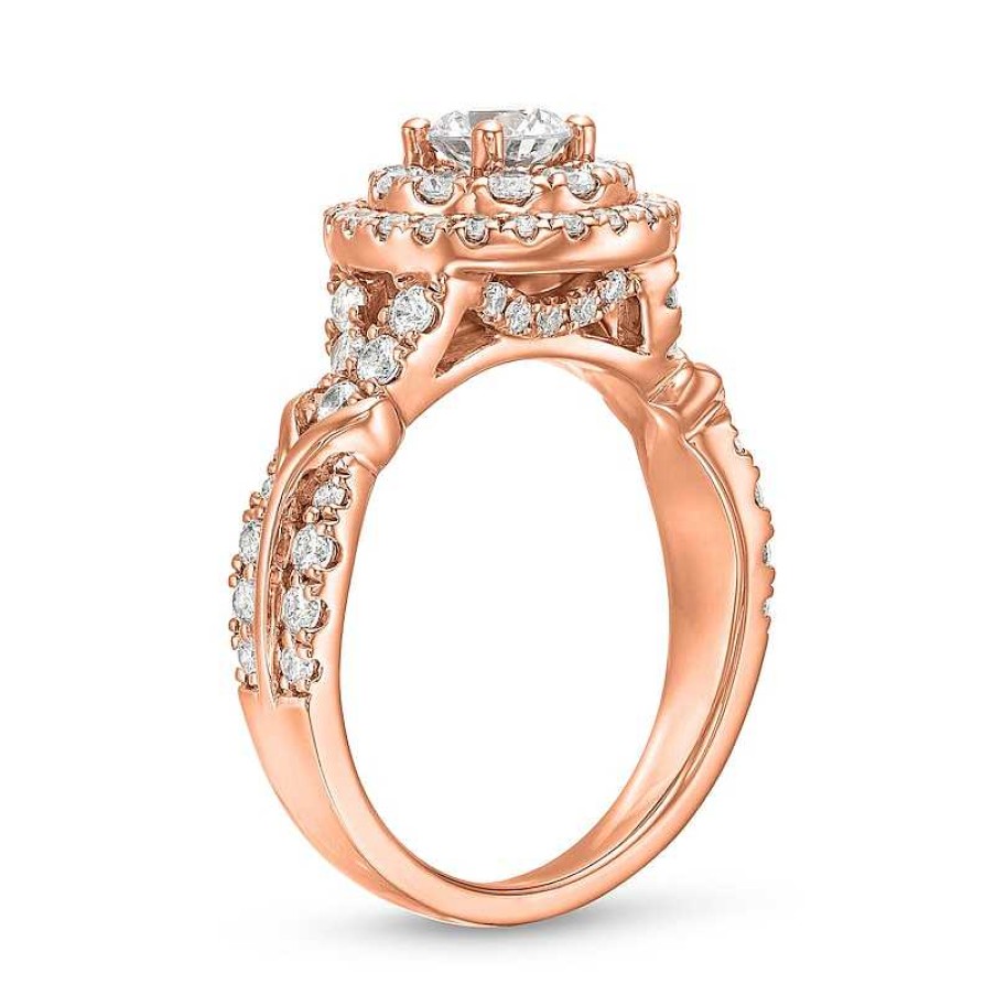 Rings Zales | 1-1/2 Ct. T.W. Diamond Oval Frame Double Row Engagement Ring In 14K Rose Gold (I/I2)