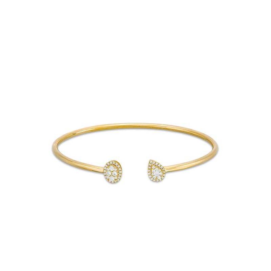 Bracelets Zales | 1/2 Ct. T.W. Diamond Oval-And Pear-Framed Bangle Bracelet In 10K Gold