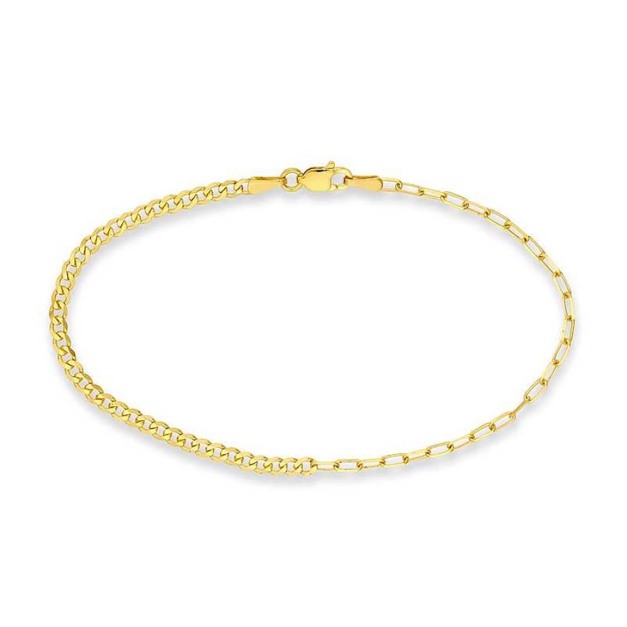 Bracelets Zales | Solid Paper Clip And Curb Chain Half-And-Half Bracelet In 14K Gold - 7.5"