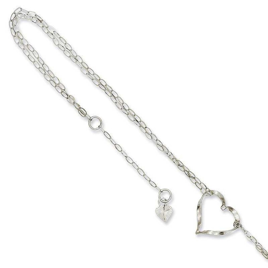 Bracelets Zales | Heart Double Strand Adjustable Anklet In 14K White Gold - 10"