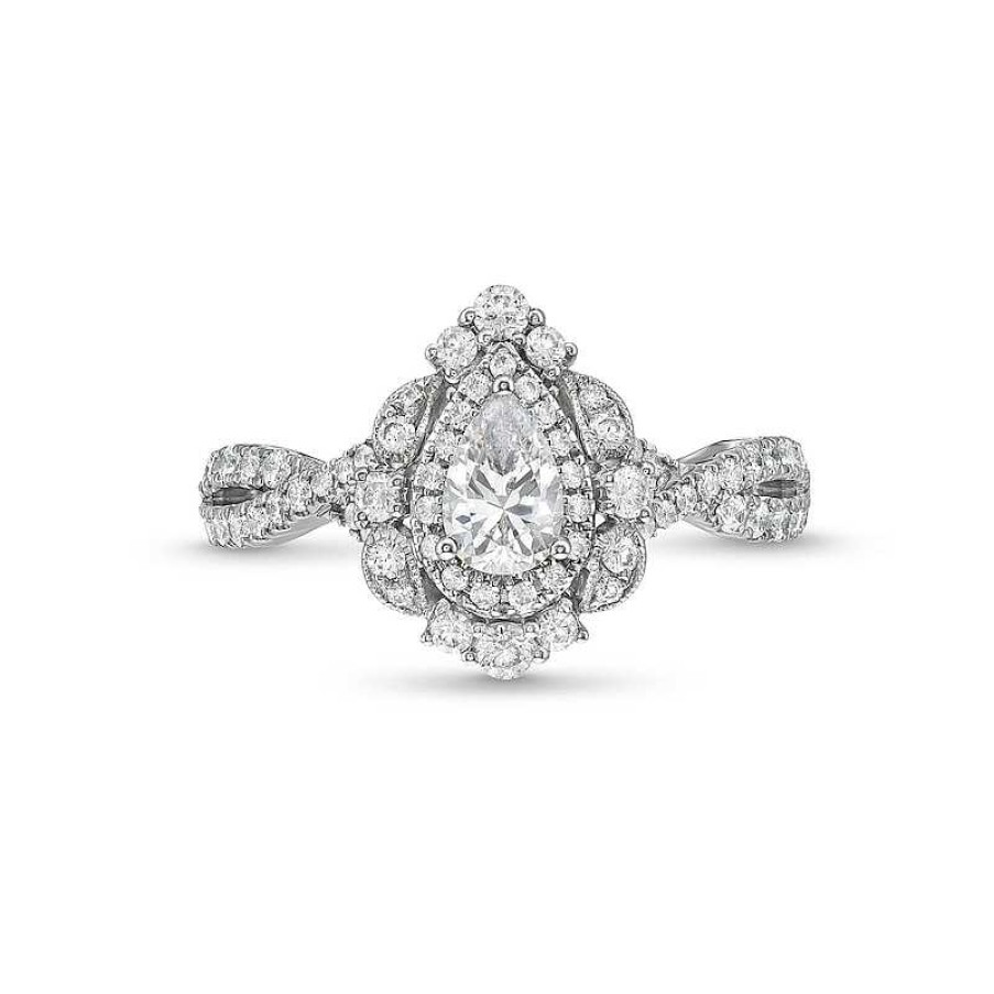 Rings Zales | 1 Ct. T.W. Pear-Shaped Diamond Frame Ornate Vintage-Style Engagement Ring In 14K White Gold (I/I2)