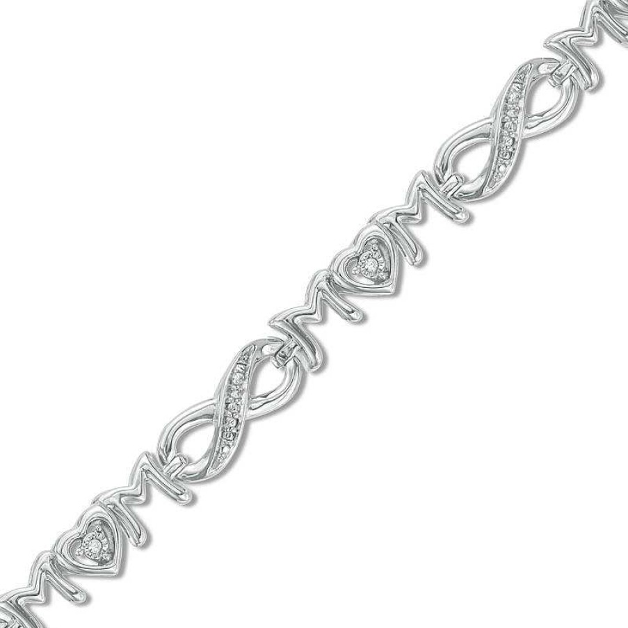 Bracelets Zales | Diamond Accent Alternating "Mom" Infinity Link Bracelet In Sterling Silver - 7.5"