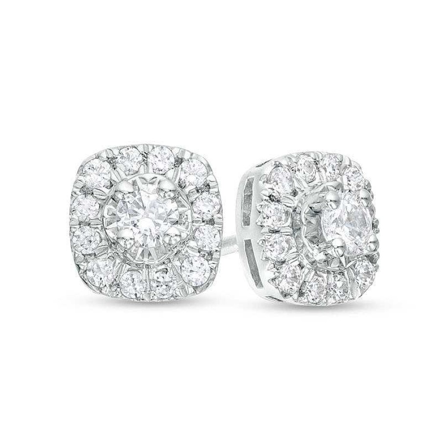 Earrings Zales | 1/4 Ct. T.W. Diamond Cushion Frame Stud Earrings In 10K White Gold