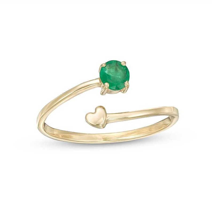 Rings Zales | 4.0Mm Emerald And Polished Heart Open Wrap Ring In 10K Gold