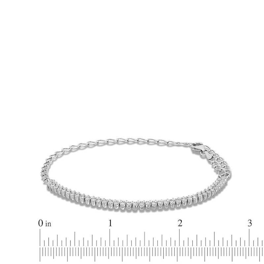 Bracelets Zales | 1/2 Ct. T.W. Diamond Double Row Half-And-Half Chain Bracelet In 10K White Gold - 9"