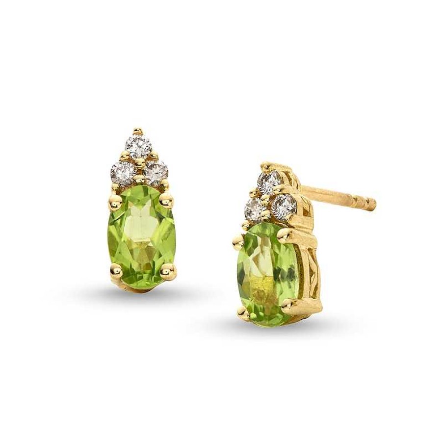 Earrings Zales | Oval Peridot And 1/10 Ct. T.W. Diamond Stud Earrings In 10K Gold