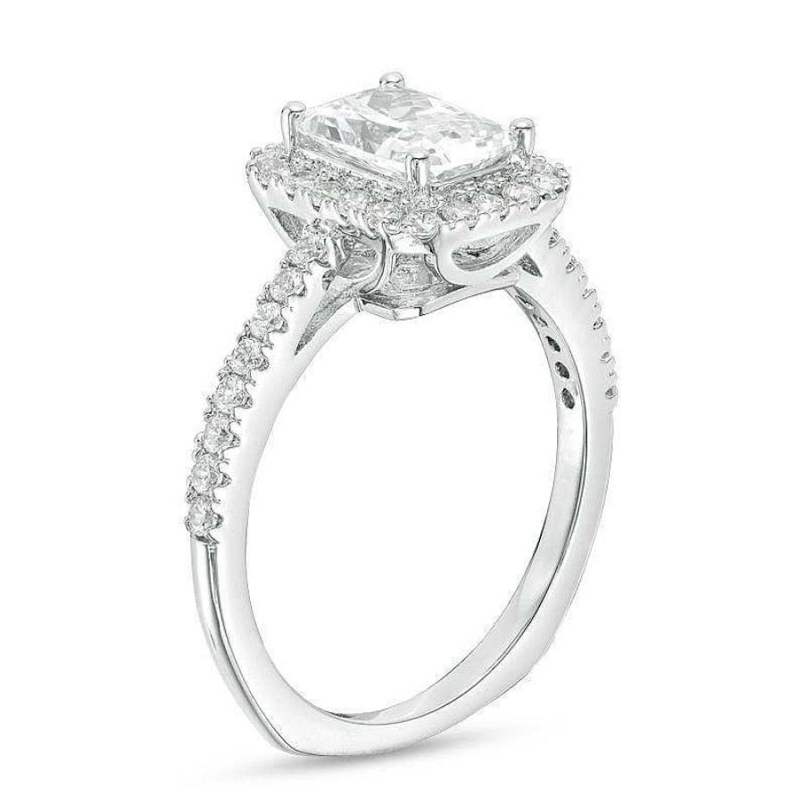 Rings Zales | Emerald-Cut Lab-Created White Sapphire Frame Ring In Sterling Silver