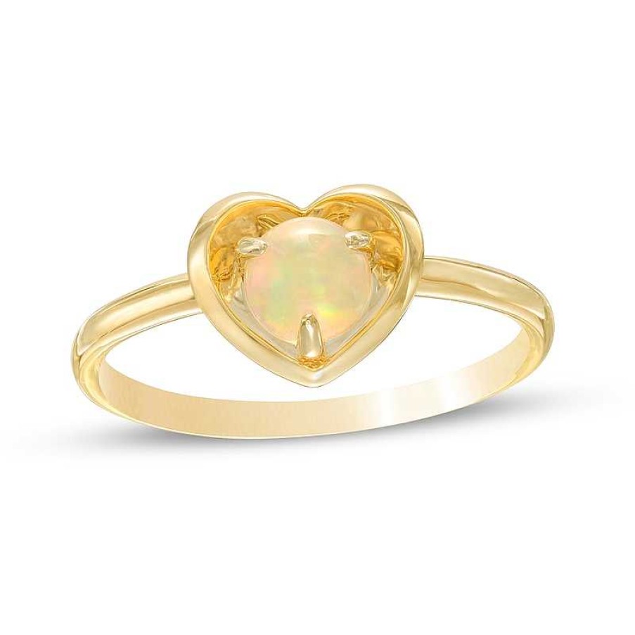 Rings Zales | 5.0Mm Opal Solitaire Heart Frame Ring In 10K Gold