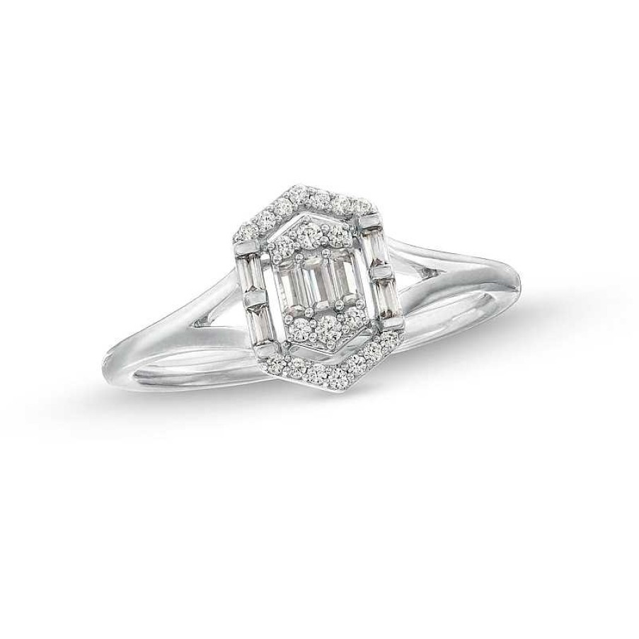 Rings Zales | 1/5 Ct. T.W. Multi-Diamond Hexagon Open Frame Ring In 10K White Gold