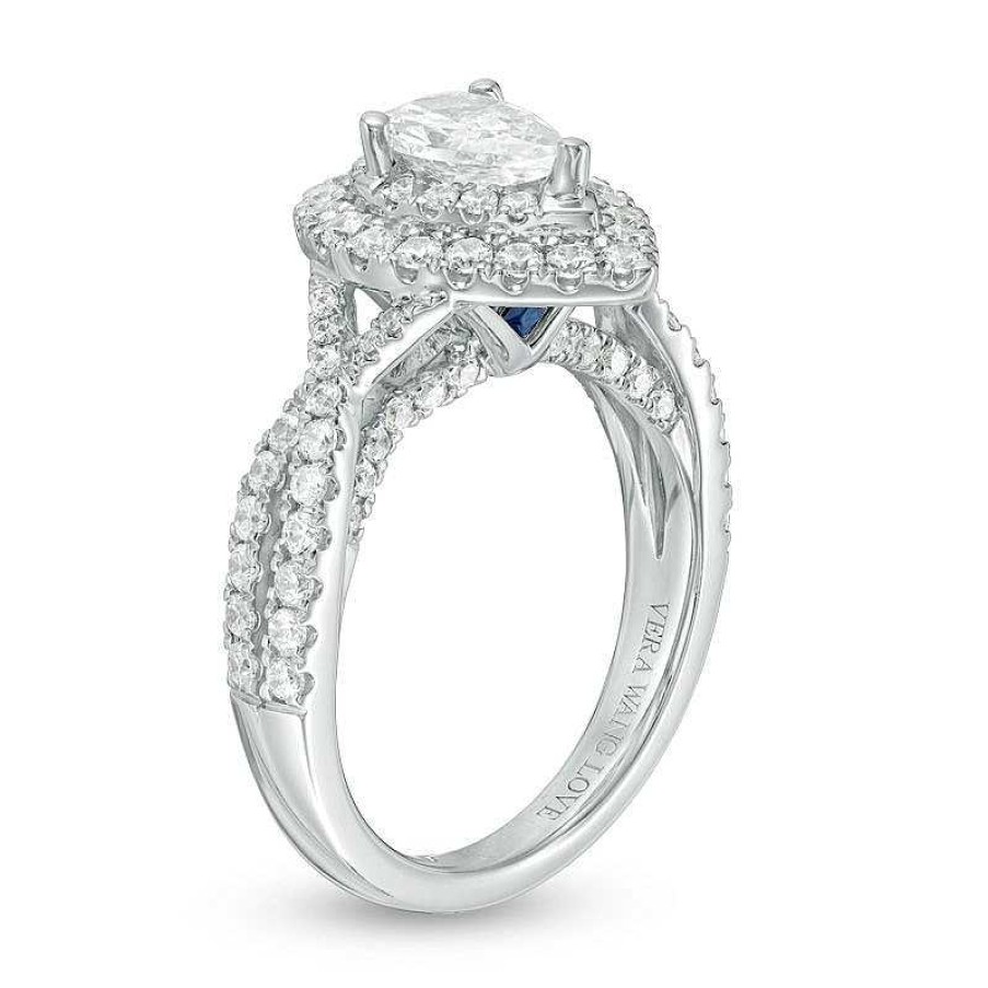 Rings Zales | Vera Wang Love Collection 1-5/8 Ct. T.W. Pear-Shaped Diamond Double Frame Twist Engagement Ring In 14K White Gold