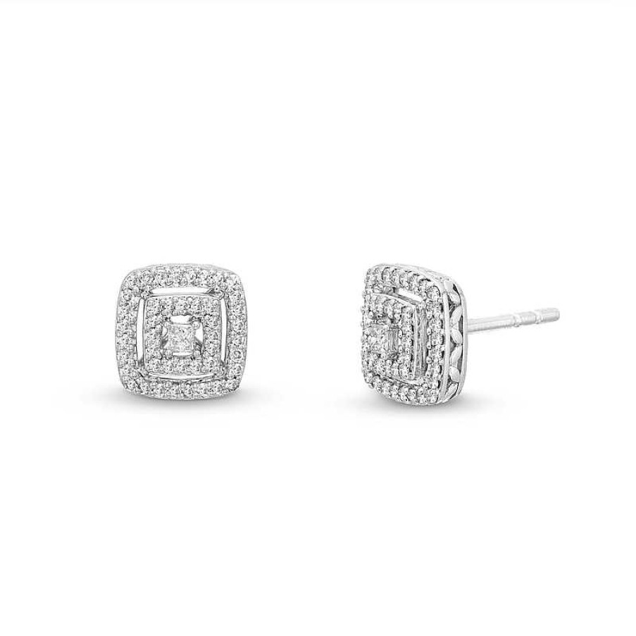 Earrings Zales | 1/4 Ct. T.W. Princess-Cut Diamond Double Cushion-Shaped Frame Stud Earrings In 10K White Gold