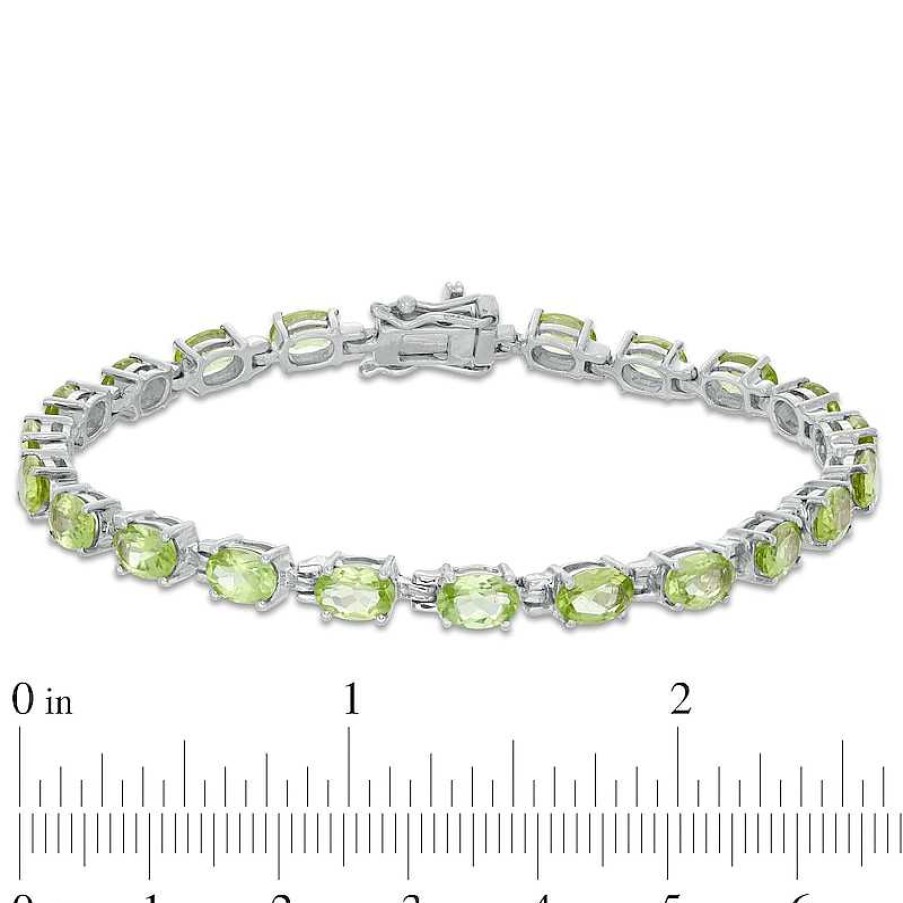 Bracelets Zales | Sideways Oval Peridot Tennis Bracelet In Sterling Silver - 7.25"