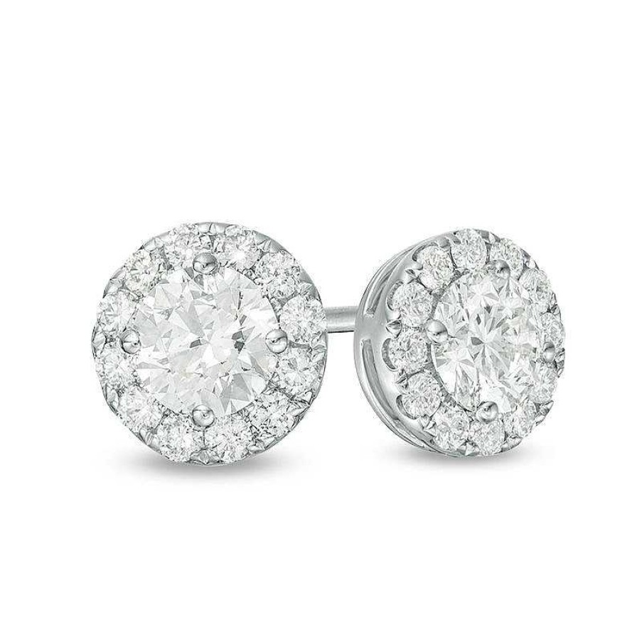 Earrings Zales | 1 Ct. T.W. Diamond Raised Frame Stud Earrings In 14K White Gold