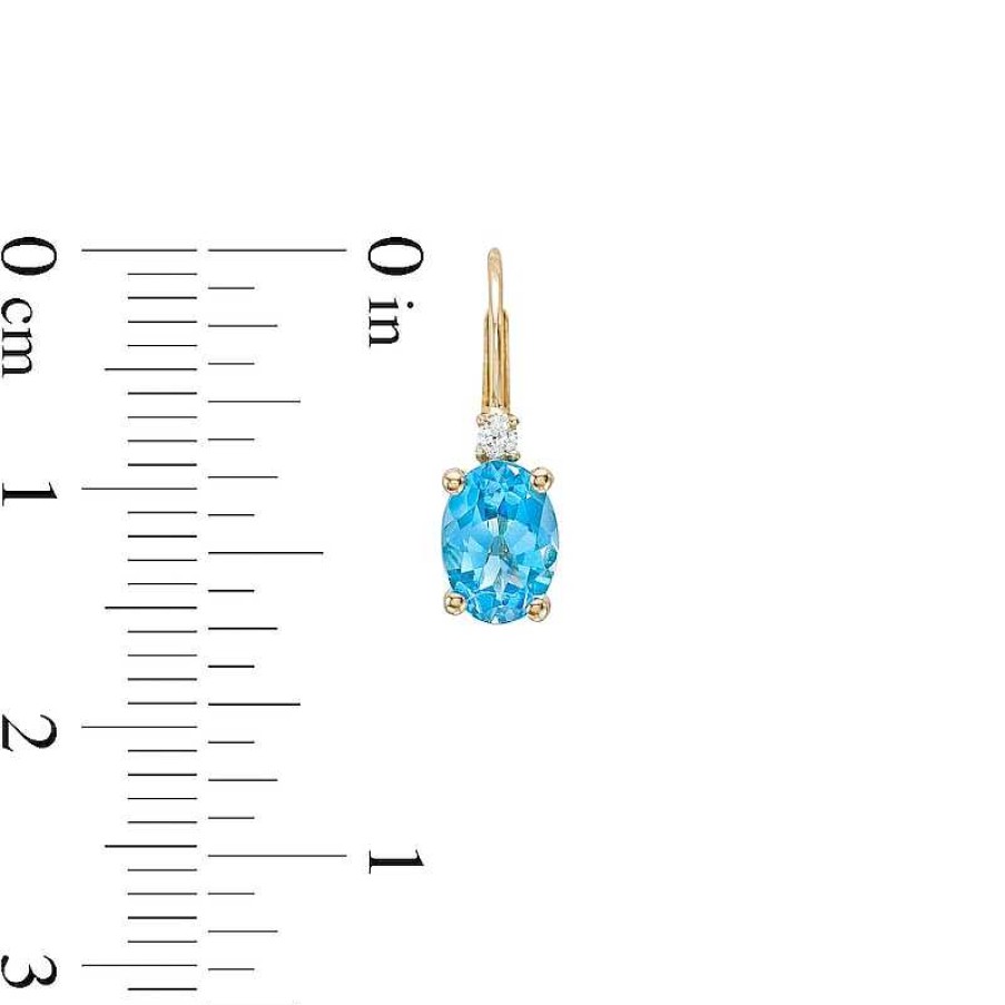 Earrings Zales | Oval Swiss Blue Topaz And 1/20 Ct. T.W. Diamond Drop Earrings In 10K Gold