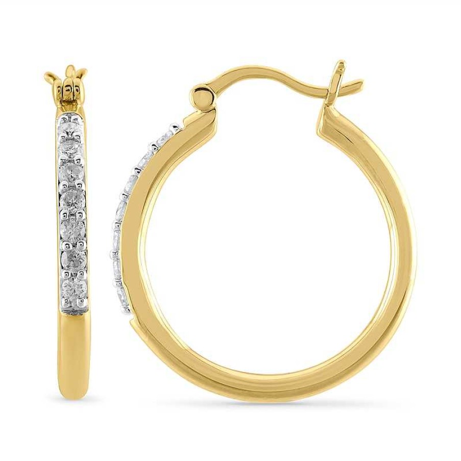 Earrings Zales | 1/4 Ct. T.W. Diamond 22.08 X 2.0Mm Hoop Earrings In 10K Gold