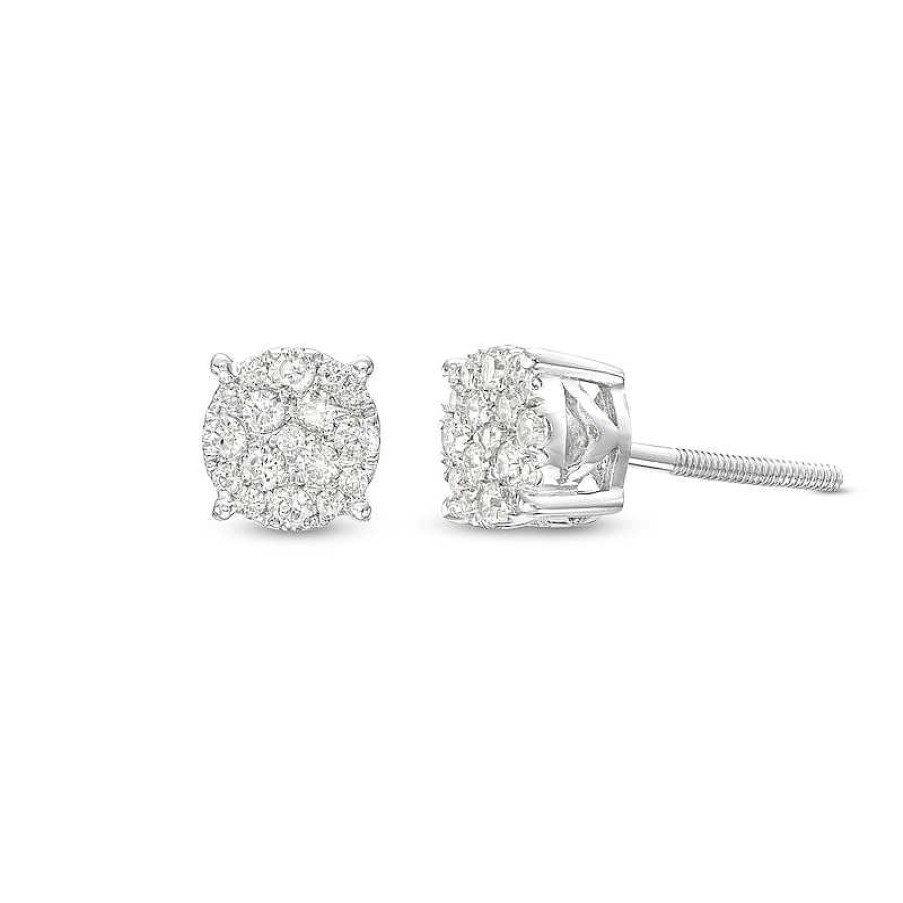 Earrings Zales | Men'S 1/4 Ct. T.W. Multi-Diamond Stud Earrings In 10K White Gold