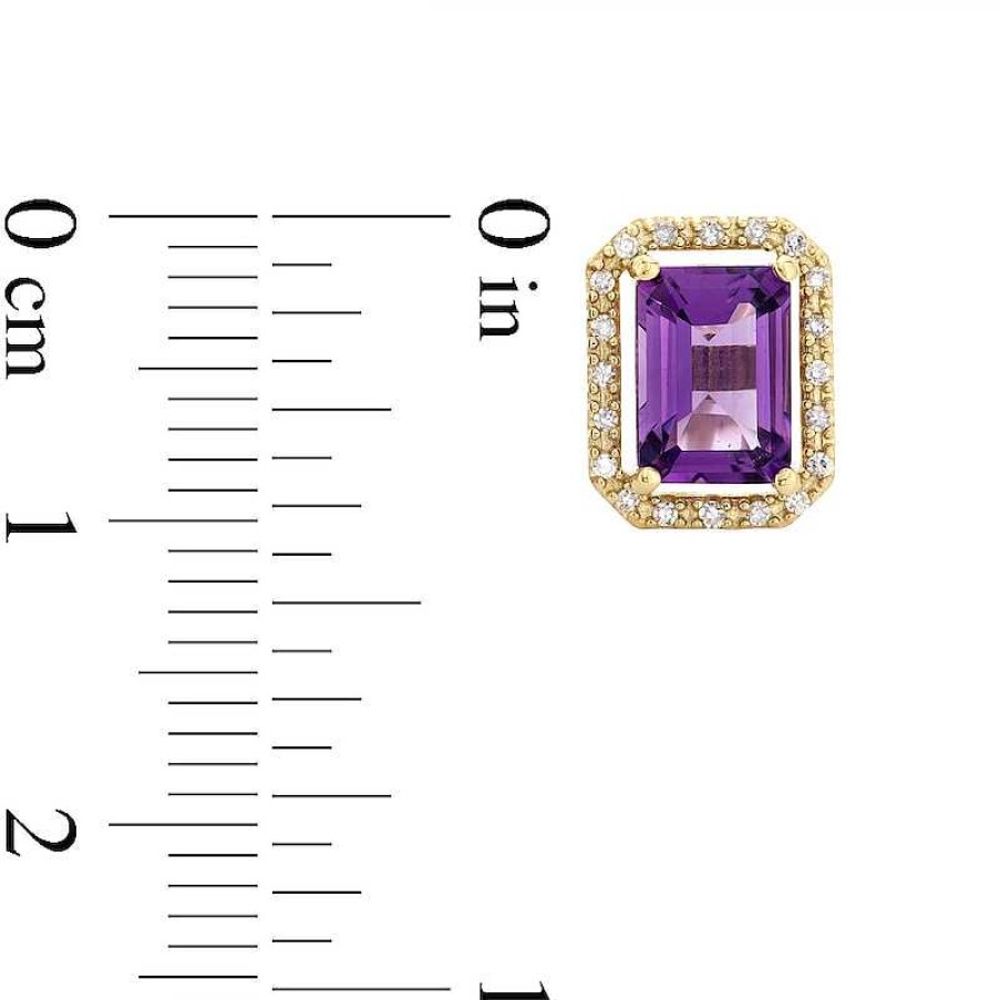 Earrings Zales | Princess-Cut Amethyst And 1/10 Ct. T.W. Diamond Open Halo Stud Earrings In 10K Gold