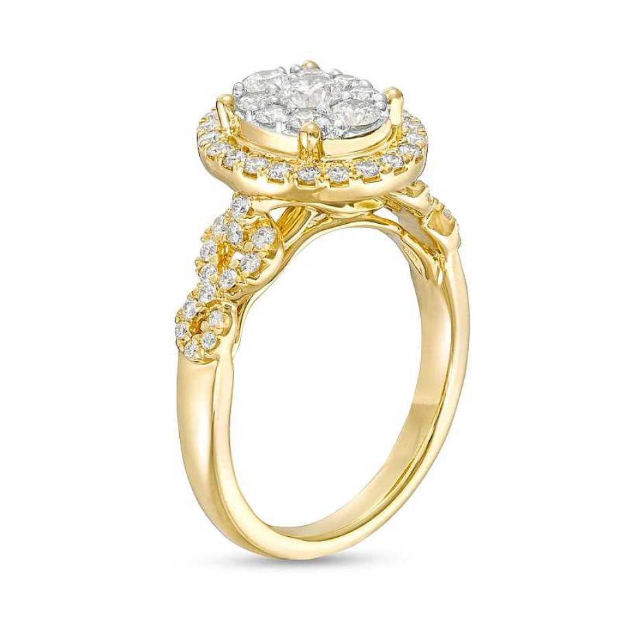 Rings Zales | 1 Ct. T.W. Oval-Shaped Multi-Diamond Frame Twist Shank Engagement Ring In 14K Gold (I/I2)