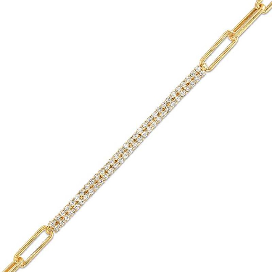 Bracelets Zales | 1 Ct. T.W. Certified Diamond Double Row Paper Clip Chain Bracelet In 14K Gold (H/I1) - 7.25"