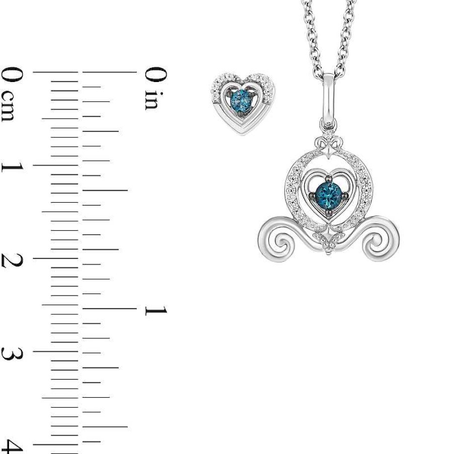 Earrings Zales | Enchanted Disney Cinderella Blue Topaz And 1/10 Ct. T.W. Diamond Pendant And Stud Earrings Set In Sterling Silver - 19"