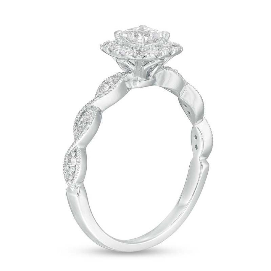 Rings Zales | 5/8 Ct. T.W. Princess-Cut Diamond Cushion Frame Vintage-Style Engagement Ring In 14K White Gold (I/I2)