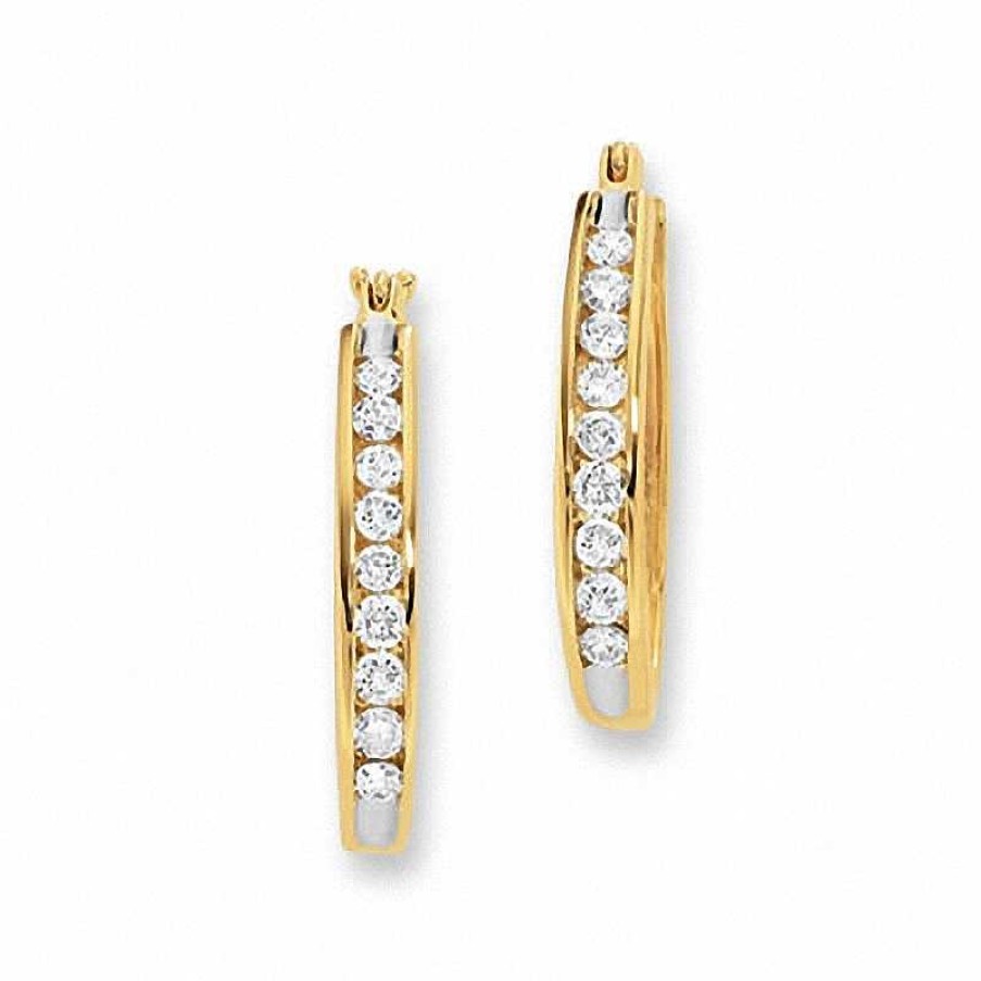 Earrings Zales | 1/4 Ct. T.W. Channel-Set Diamond Oval Hoop Earrings In 14K Gold