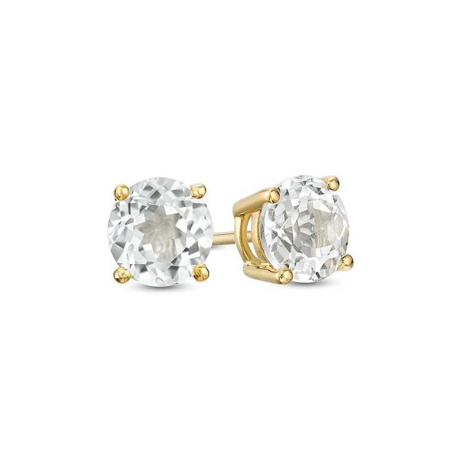 Earrings Zales | 6.0Mm White Topaz Solitaire Stud Earrings In 10K Gold