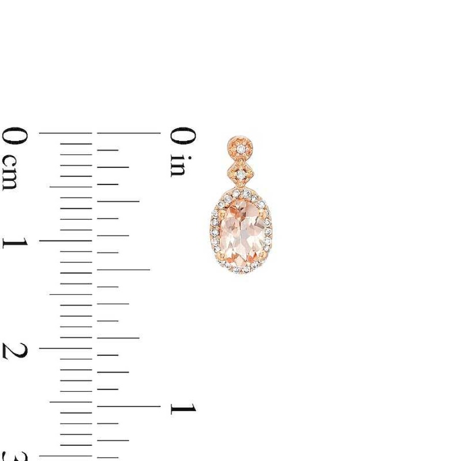 Earrings Zales | Oval Morganite And 1/8 Ct. T.W. Diamond Frame Art Deco Drop Earrings In 10K Rose Gold