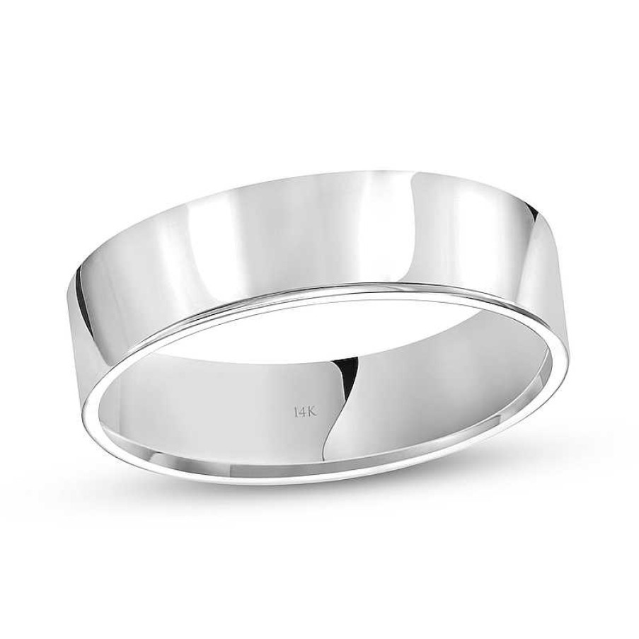 Rings Zales | 6.0Mm Engravable Flat Anniversary Band In 14K White Gold (1 Line)