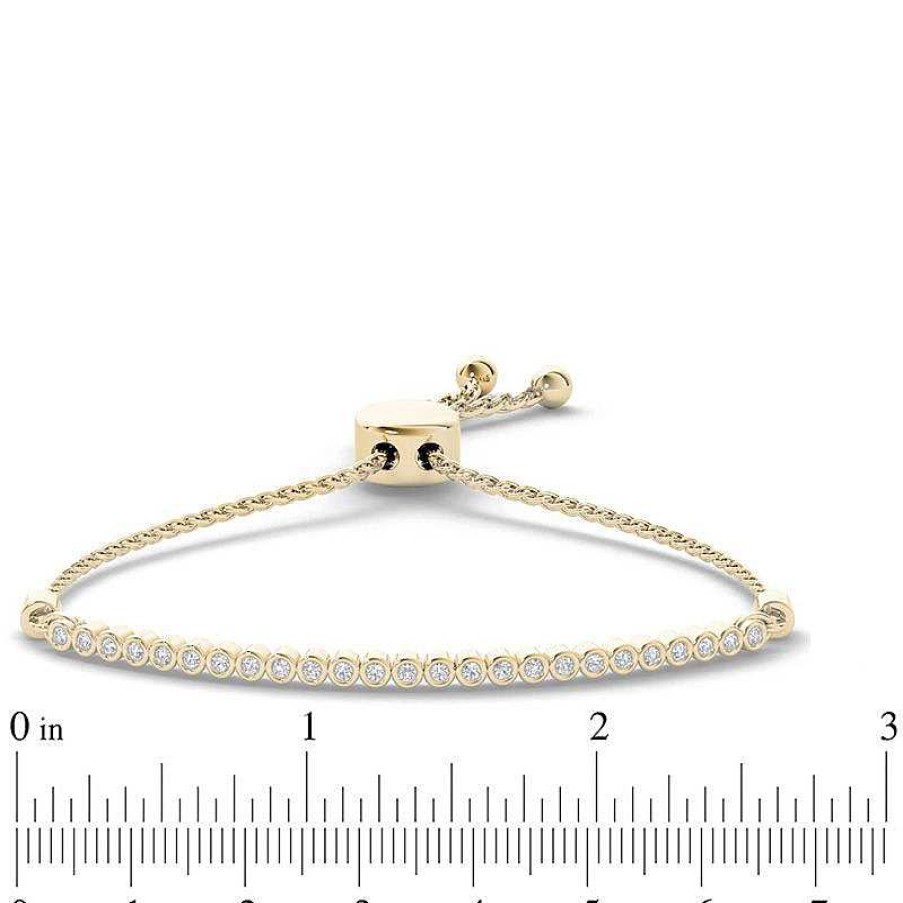 Bracelets Zales | 1/10 Ct. T.W. Diamond Bar Bolo Bracelet In Sterling Silver With 14K Gold Plate - 9.0"