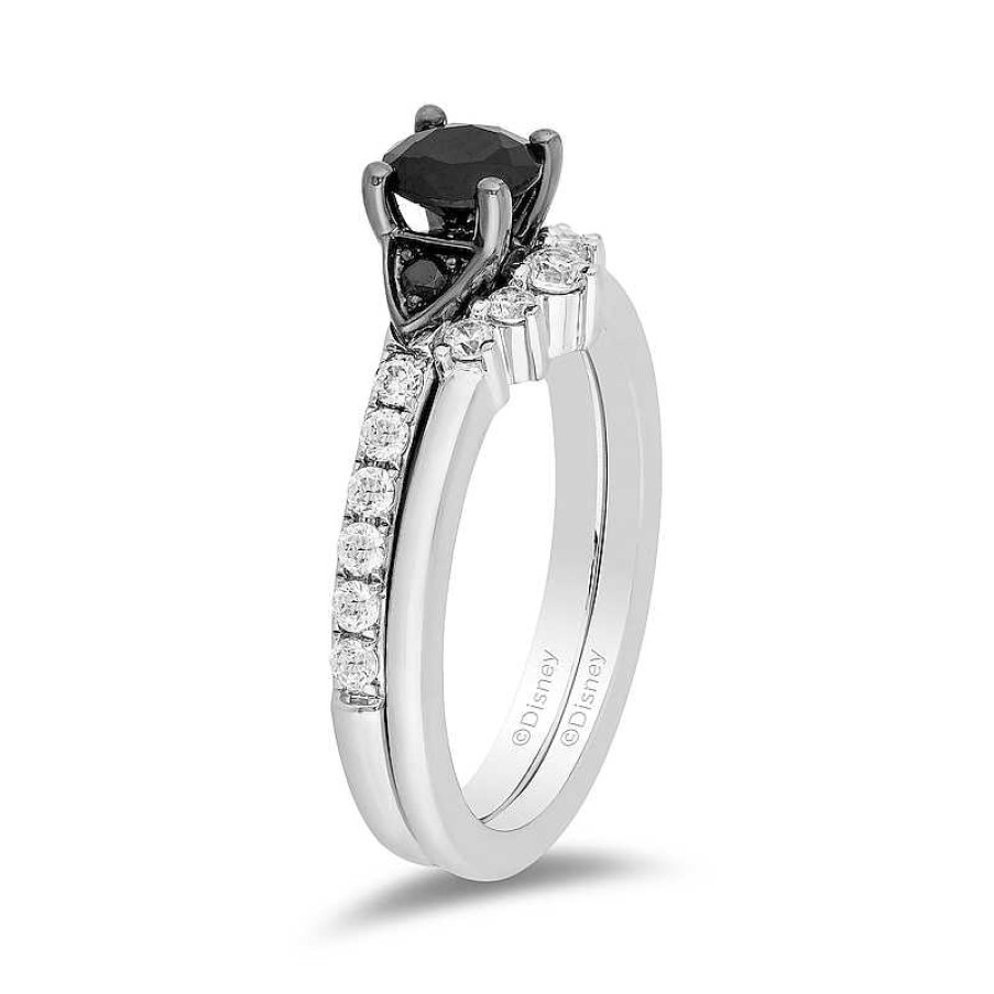 Rings Zales | Enchanted Disney Villains Cruella De Vil 1-1/5 Ct. T.W. Black Diamond Crown Bridal Set In 14K White Gold