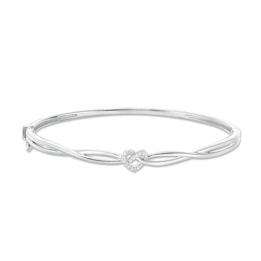 Bracelets Zales | 1/10 Ct. T.W. Diamond Heart Knot Bangle In Sterling Silver