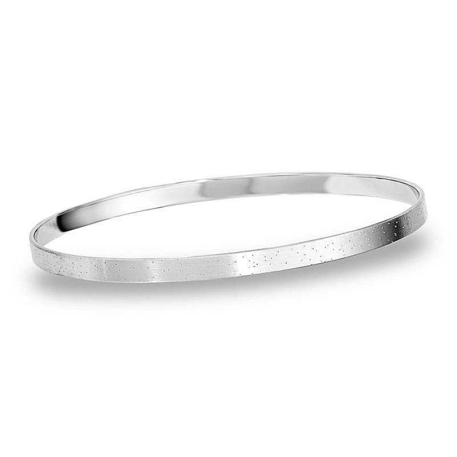 Bracelets Zales | 4.0Mm Textured Slip-On Bangle In Sterling Silver