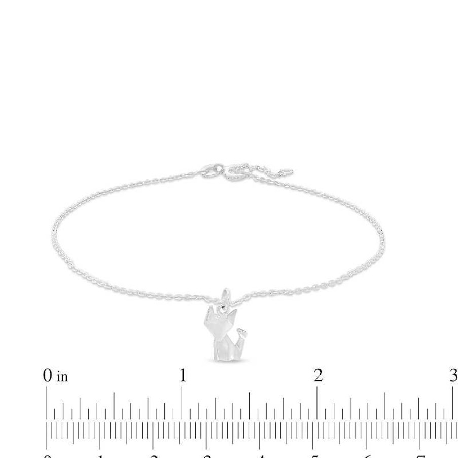 Bracelets Zales | Origami Cat Dangle Anklet In Sterling Silver - 10"